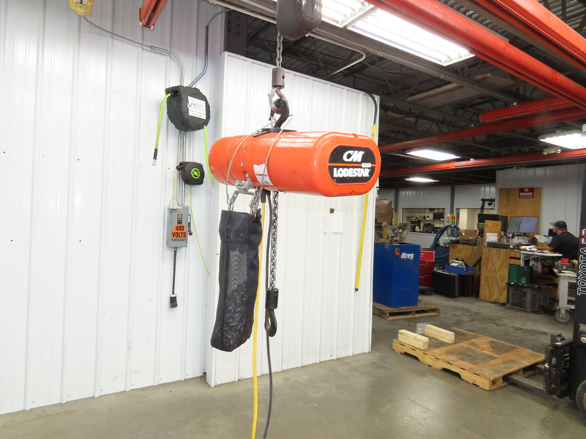 CM Lodestar Model J 1/2 Ton 1000lb Electric Chain Hoist 21' Lift 32 FPM 3PH 480V