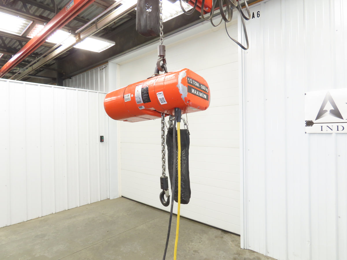 CM Lodestar Model J 1/2 Ton 1000lb Electric Chain Hoist 21' Lift 32 FPM 3PH 480V
