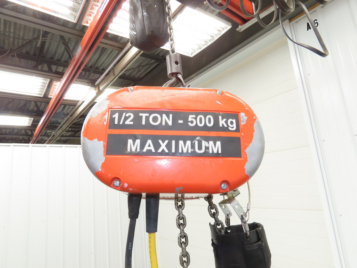 CM Lodestar Model J 1/2 Ton 1000lb Electric Chain Hoist 21' Lift 32 FPM 3PH 480V