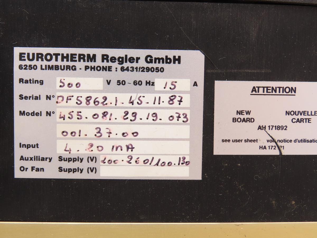 Eurotherm 455/081/29/19/073/001/37/00 SCR Power Controller 15A 500 VAC 50-60 Hz