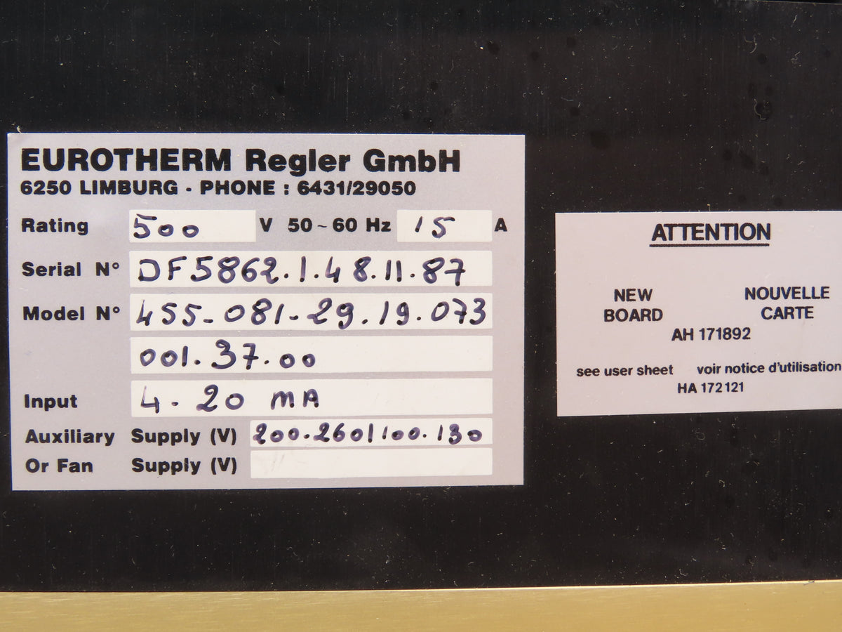Eurotherm 455/081/29/19/073/001/37/00 SCR Power Controller 15A 500 VAC 50-60 Hz