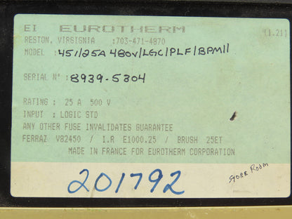 Eurotherm 451/25A 480V/LGC/PLF/BPM1/ SCR Power Controller 25A 500 VAC 50-60 Hz
