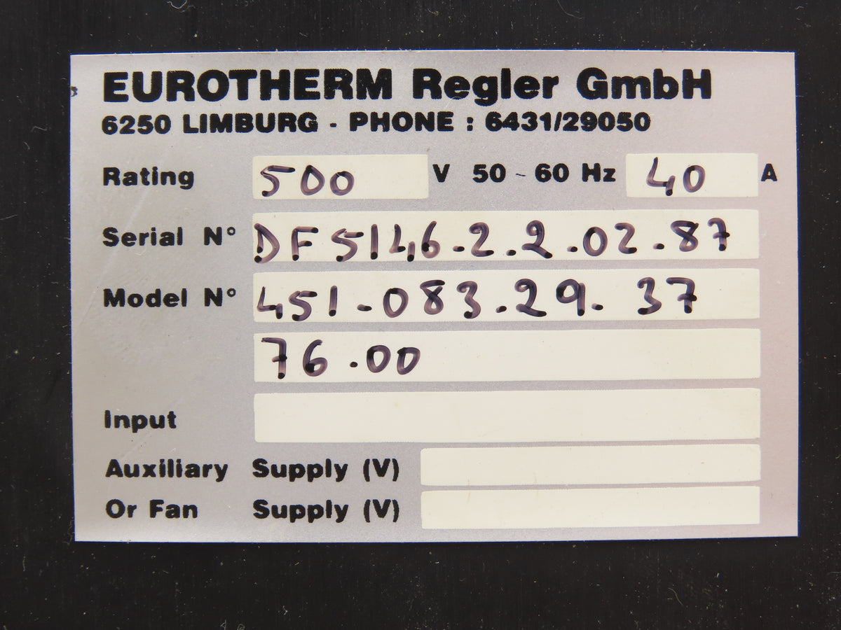 Eurotherm 451/083/29/37/76/00 SCR Power Controller 40A 500 VAC 50-60 Hz