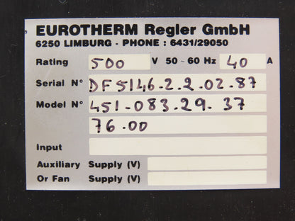 Eurotherm 451/083/29/37/76/00 SCR Power Controller 40A 500 VAC 50-60 Hz