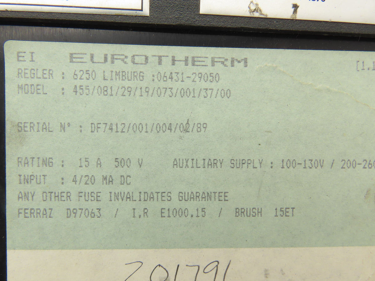 Eurotherm 455/081/29/19/073/001/37/00 SCR Power Controller 15A 500 VAC 50-60 Hz