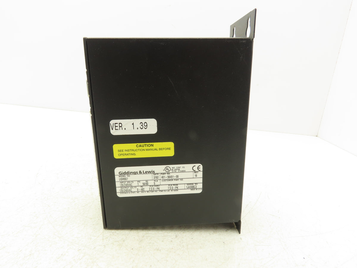 Giddings & Lewis DSM007 Servo Drive 0.5 kW 2.5A Continuous 7.5A Peak 100-240VAC