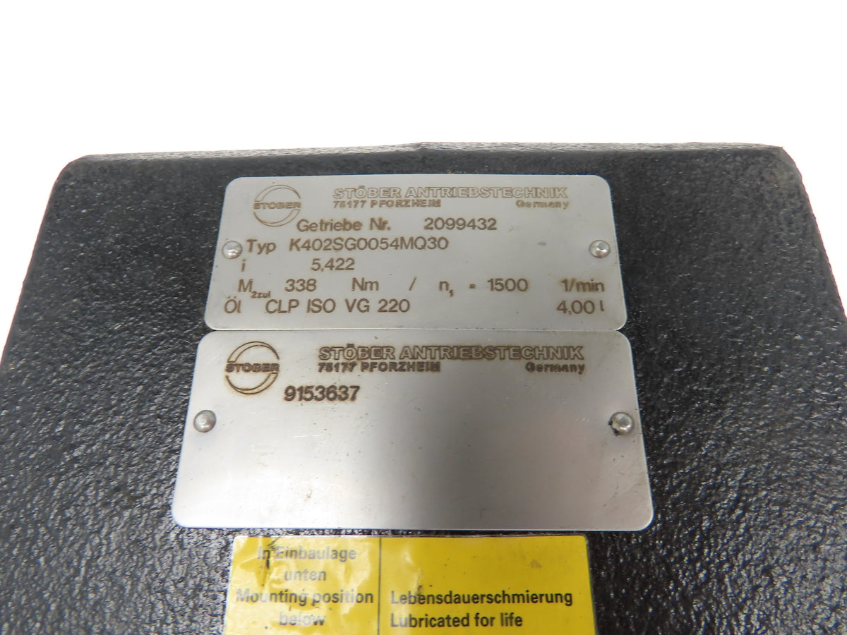 Stober K402SG0054MQ30 Servo Gearbox 5.42 Ratio Reducer 40mm Hollow Shaft 338Nm