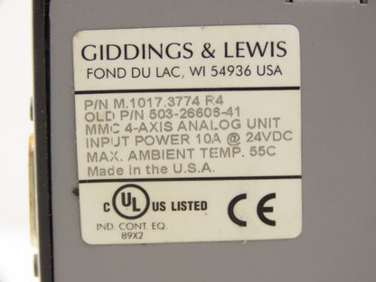 Giddings & Lewis M.1017.3774 R4 Servo Add-On Drive 10 A 24DC 2 Axis MMC Board