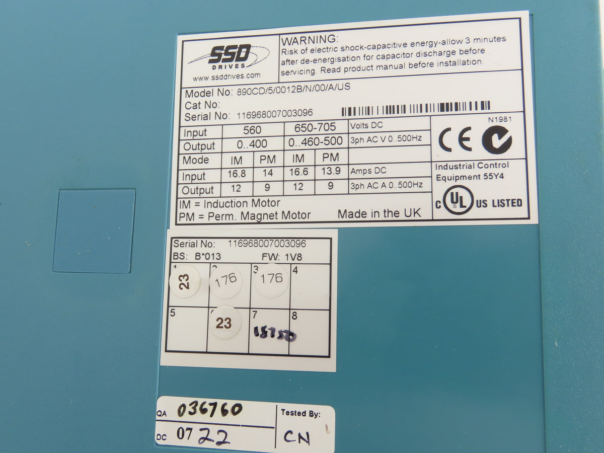 SSD 890CD/5/0012B/N/00/A/US Common Bus Drive 5.5kW 7.5HP 12A Frame B