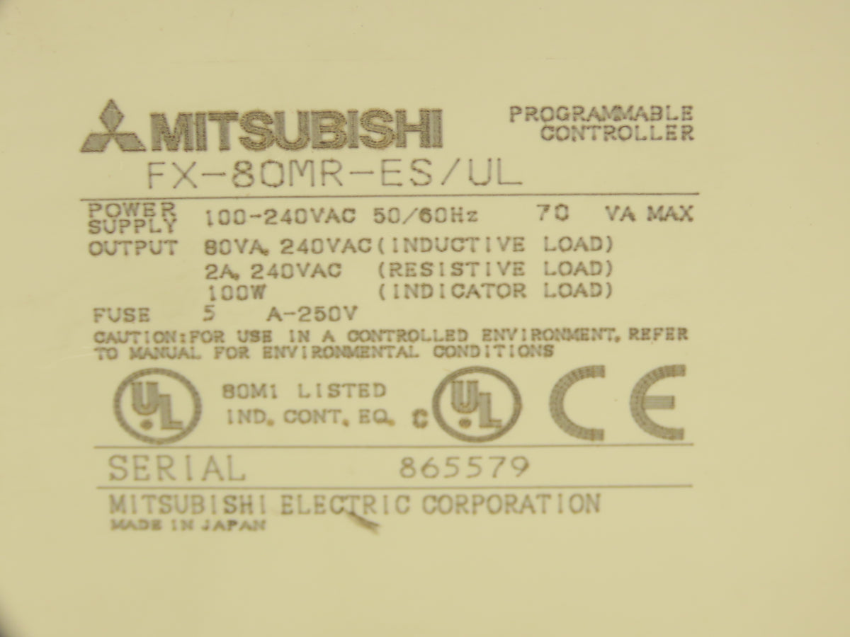 Mitsubishi FX-80MR-ES/UL Melsec 80 Point Programmable Logic Controller