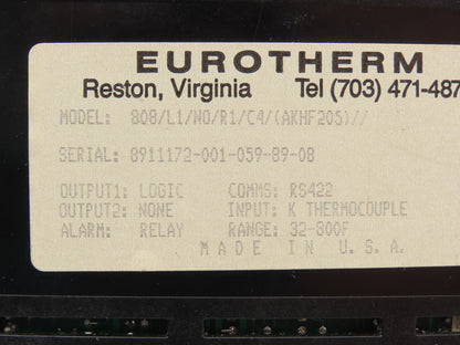 Eurotherm 808/L1/NO/R1/C4 1/8 DIN Temperature Controller K TC RS422 32-800°F