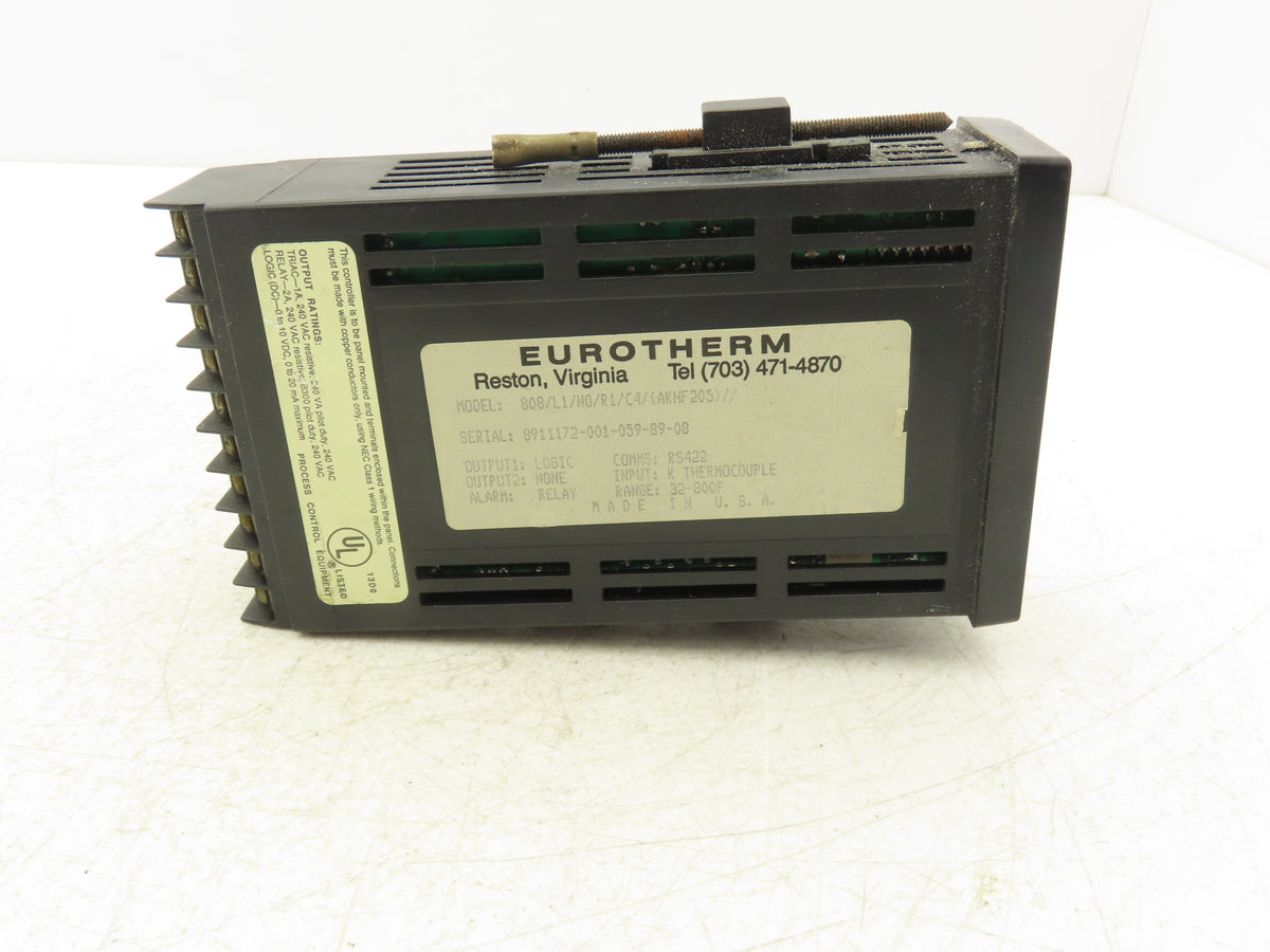 Eurotherm 808/L1/NO/R1/C4 1/8 DIN Temperature Controller K TC RS422 32-800°F