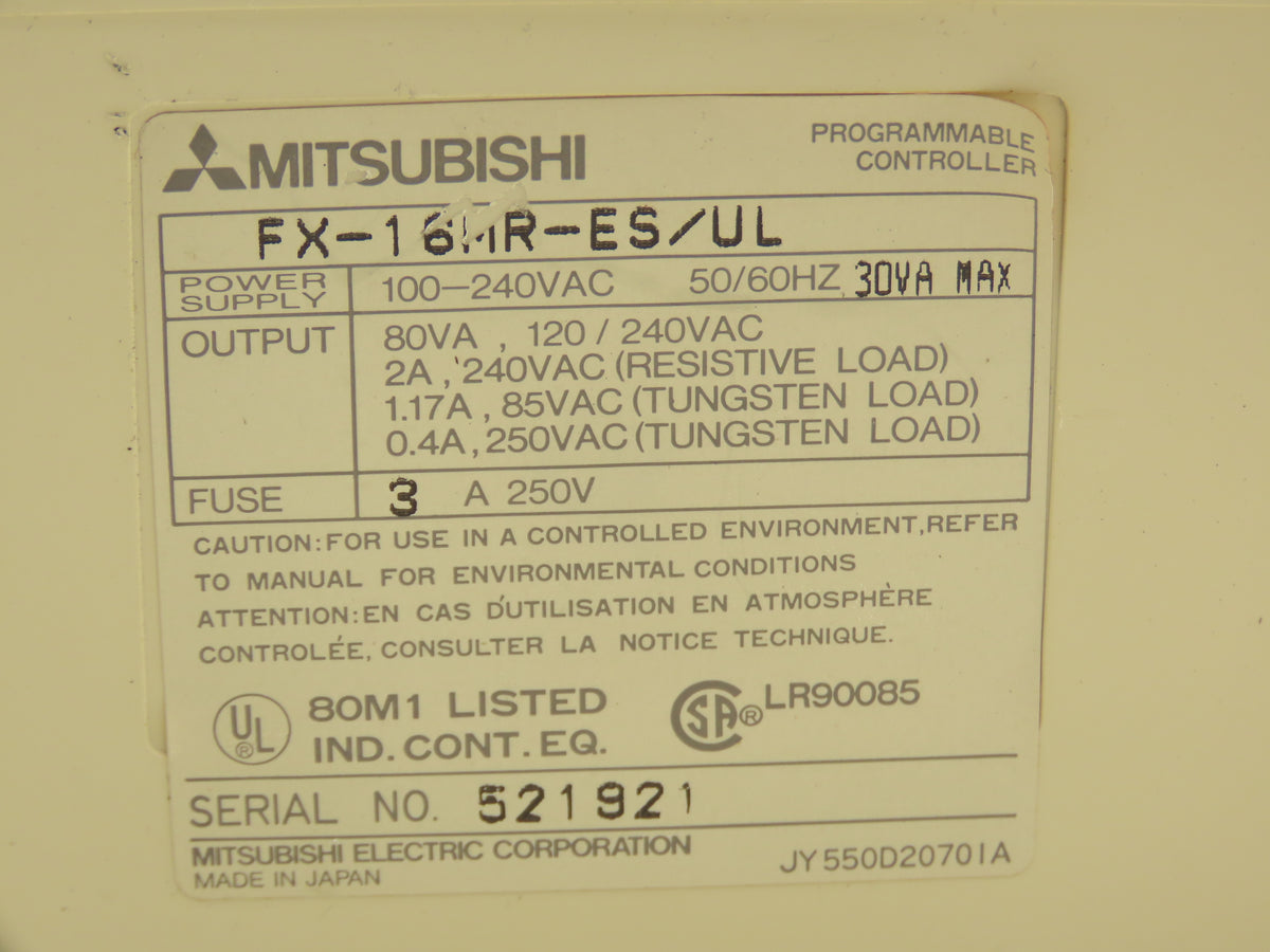 Mitsubishi FX-16MR-ES/UL Programmable Logic Controller w/Expansion Block