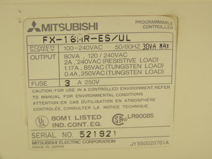 Mitsubishi FX-16MR-ES/UL Programmable Logic Controller w/Expansion Block