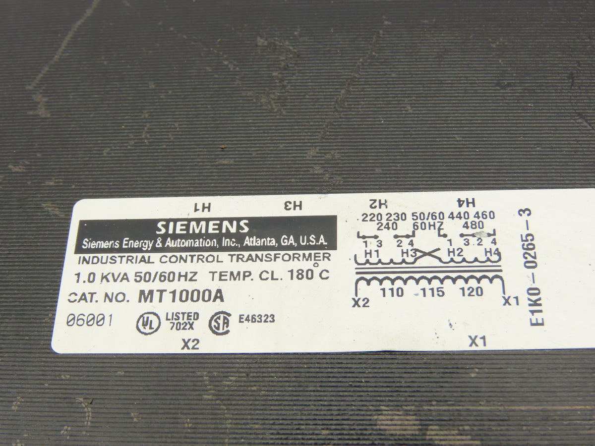 Siemens MT1000A Control Power Step Down Transformer 1 KVA 50/60 Hz 230V-480