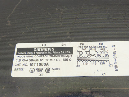 Siemens MT1000A Control Power Step Down Transformer 1 KVA 50/60 Hz 230V-480