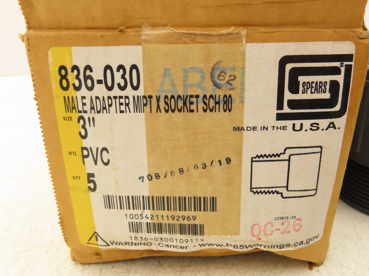 Spears 836-030  3" Schedule 80 PVC Male Adapter Socket x MNPT Fitting  Lot of 5