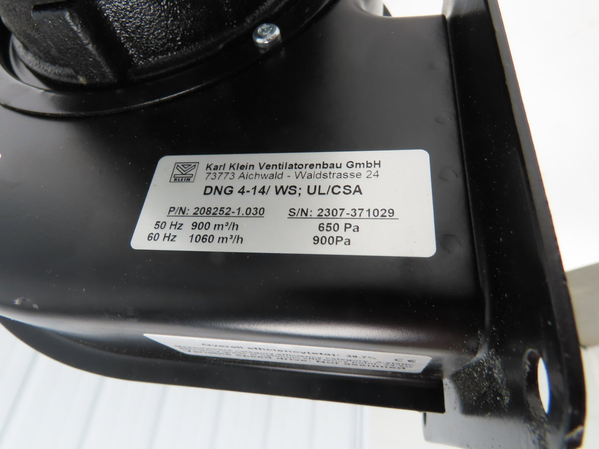 Karl Klein DNG-4-14/WS Squirrel Cage Centrifugal Blower Fan 1060 m³/h 230/460V