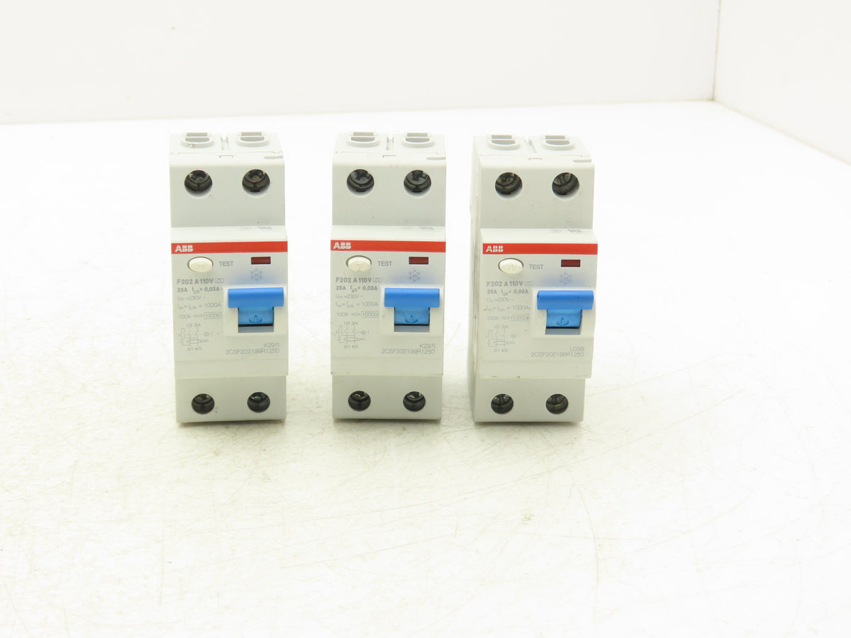 ABB 2CSF202199R1250 F202 A 25A 30mA 2-Pole Type A RCCB RCD 230V DIN Lot of 3
