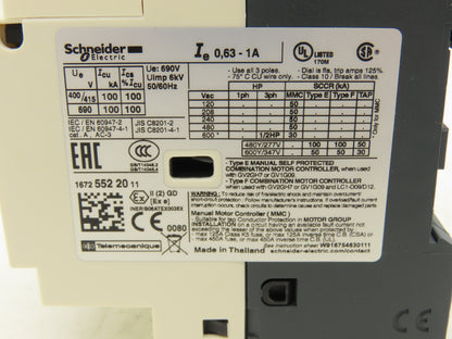 Schneider GV2P05 Circuit Breaker 3Pole Manual Motor Starter 0.63-1A  Lot of 7