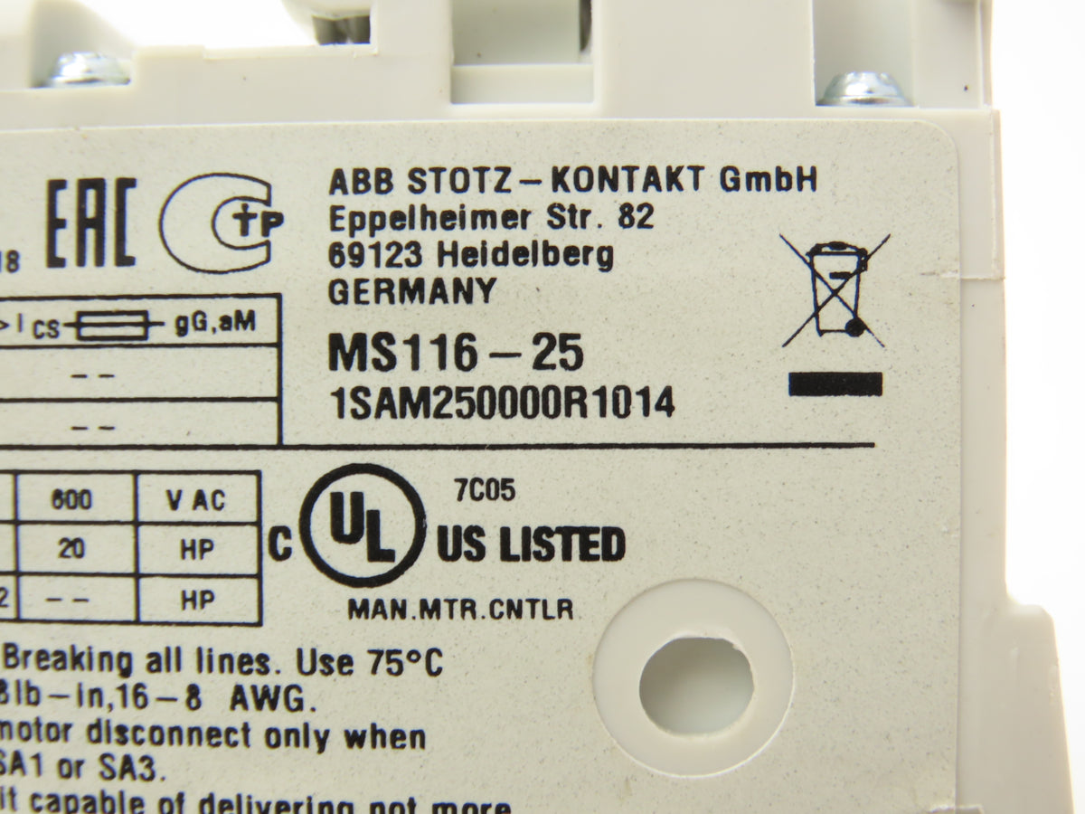 ABB MS116-25 Manual Motor Starter Circuit Breaker 20-25A Trip Class 10 Lot of 4