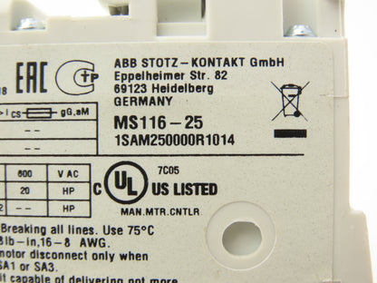 ABB MS116-25 Manual Motor Starter Circuit Breaker 20-25A Trip Class 10 Lot of 4