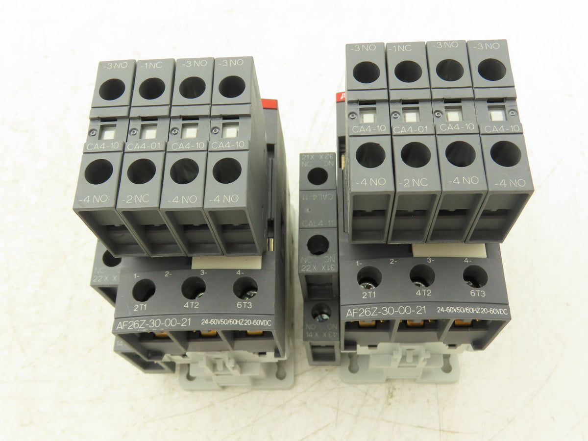 ABB AF26Z-30-00-21 AF26Z 3-Pole Contactor w/ CAL4-11 CA4-10 CA4-01 Aux Lot of 2
