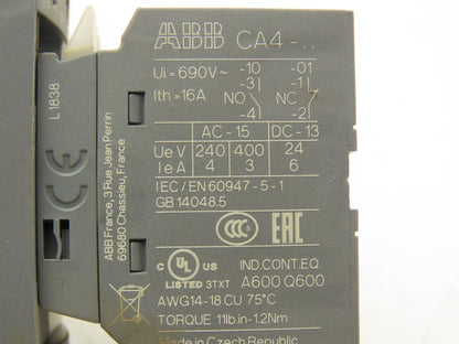 ABB AF26Z-30-00-21 Contactor 26A 3-Pole w/CA4 Side Aux Contacts Lot of 4