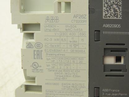 ABB AF26Z-30-00-21 Contactor 26A 3-Pole w/CA4 Side Aux Contacts Lot of 4