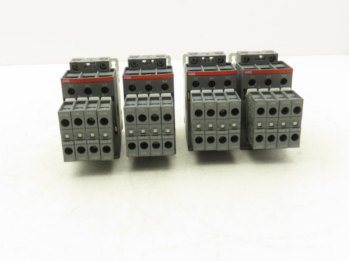 ABB AF26Z-30-00-21 Contactor 26A 3-Pole w/CA4 Side Aux Contacts Lot of 4