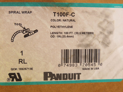 Panduit T100F-C Spiral Wrap Cable Sleeve Tubing 1"x 100' Polyethylene Natural