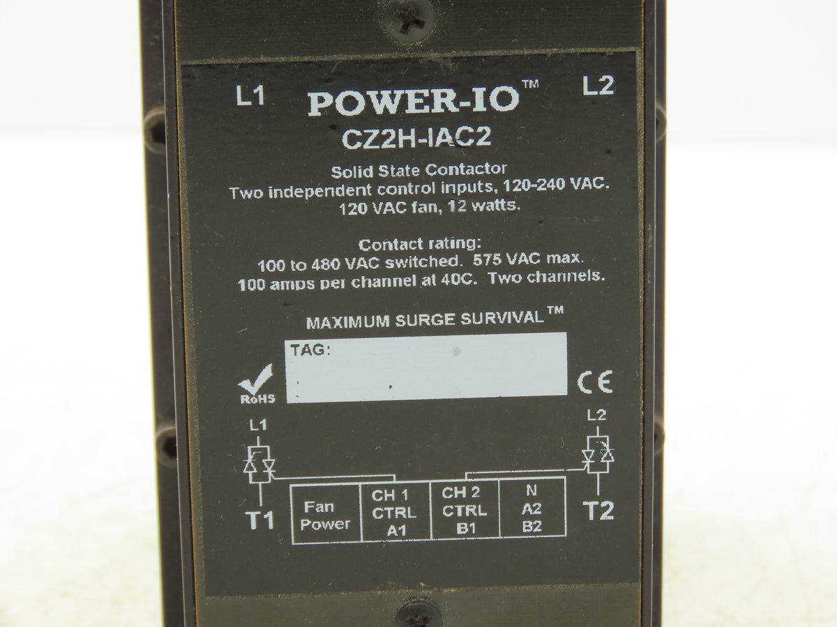 Power-IO CZ2H-IAC2 Solid State Contactor 2-Channel 100A 480VAC 120-240VAC Input
