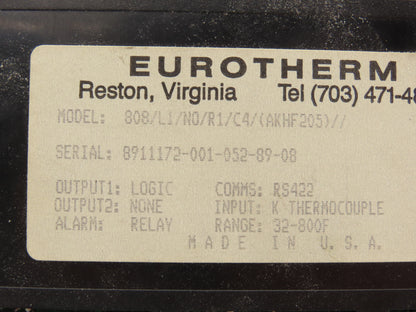 Eurotherm 808/L1/NO/R1/C4 1/8 DIN Temperature Controller K TC RS422 32-800°F