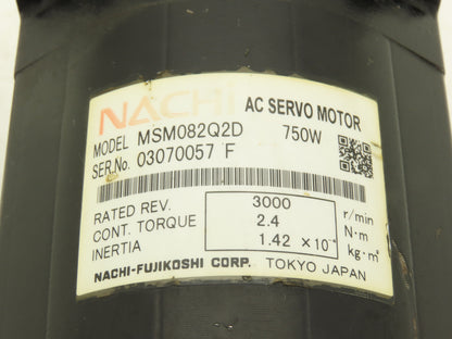 Nachi-Fujikoshi MSM082Q2D AC Servo Motor 750W 3000 RPM 2.4 Nm With Encoder