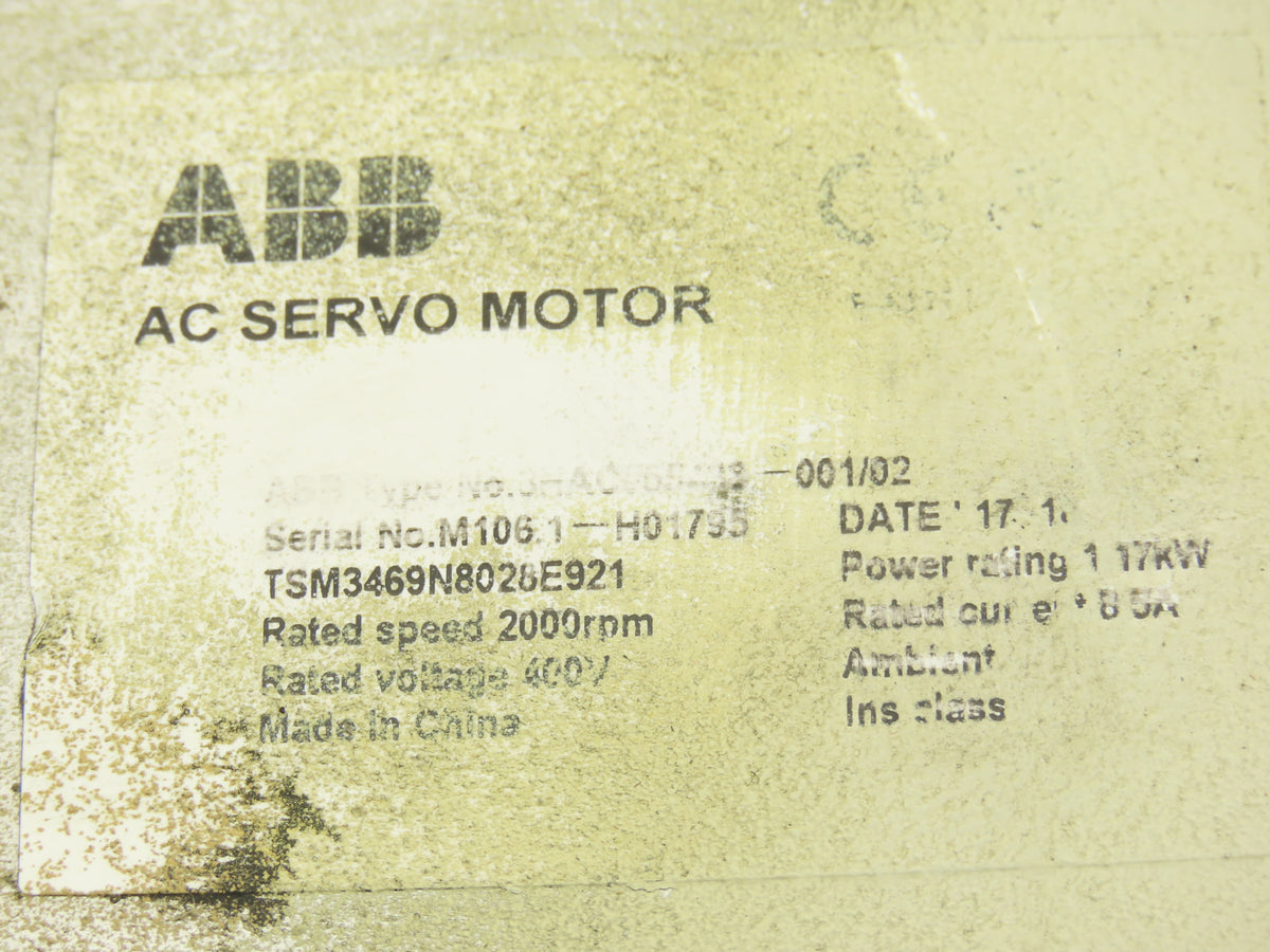 ABB Robotics 3HAC055438-001/02 AC Servo Motor 1.17kW 400V 2000rpm