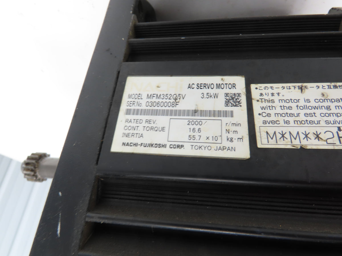 Nachi-Fujikoshi MFM352Q5V AC Servo Motor 3.5kW 2000 RPM 16.6 Nm With Encoder