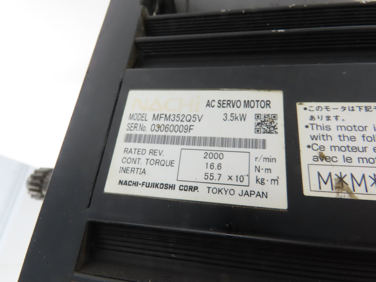 Nachi-Fujikoshi MFM352Q5V AC Servo Motor 3.5kW 2000 RPM 16.6 Nm With Encoder