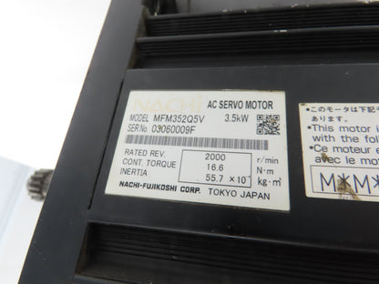 Nachi-Fujikoshi MFM352Q5V AC Servo Motor 3.5kW 2000 RPM 16.6 Nm With Encoder
