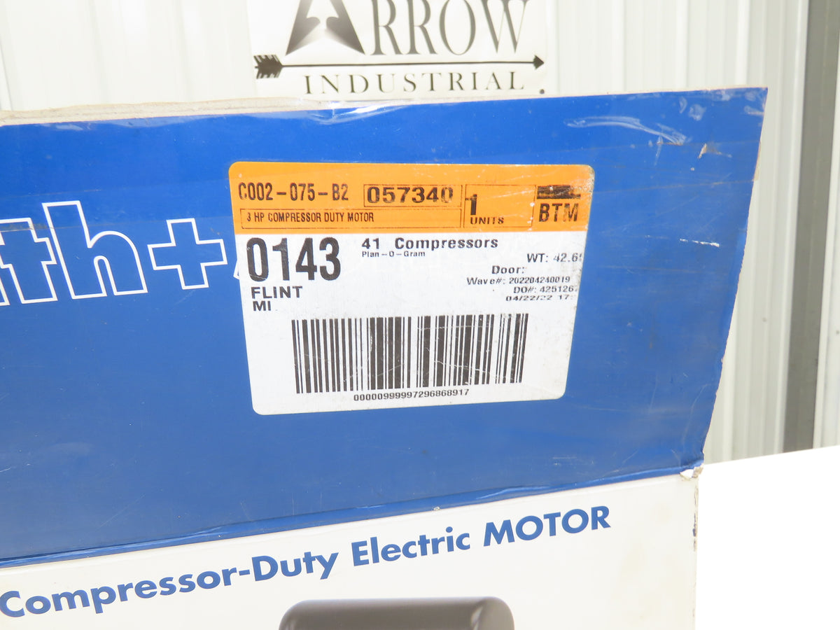Smith+Jones D563S2C AC Motor 3Hp 3600rpm 230V 1Ph 56C ODP 57340
