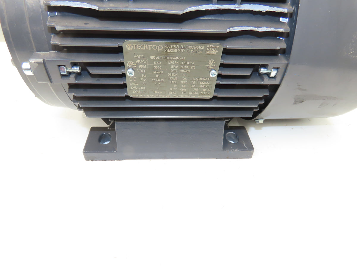 TechTop GR3-AL-TF-100LB3-2-B-D-5.5 AC Motor 5.5Hp 3510RPM 230/460V 3PH 100L READ