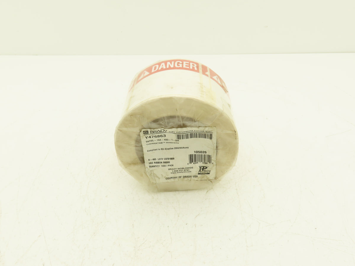 Brady THTEL-184-483-1-DA 3" DANGER Label Roll Preprinted Header Glossy Y476863