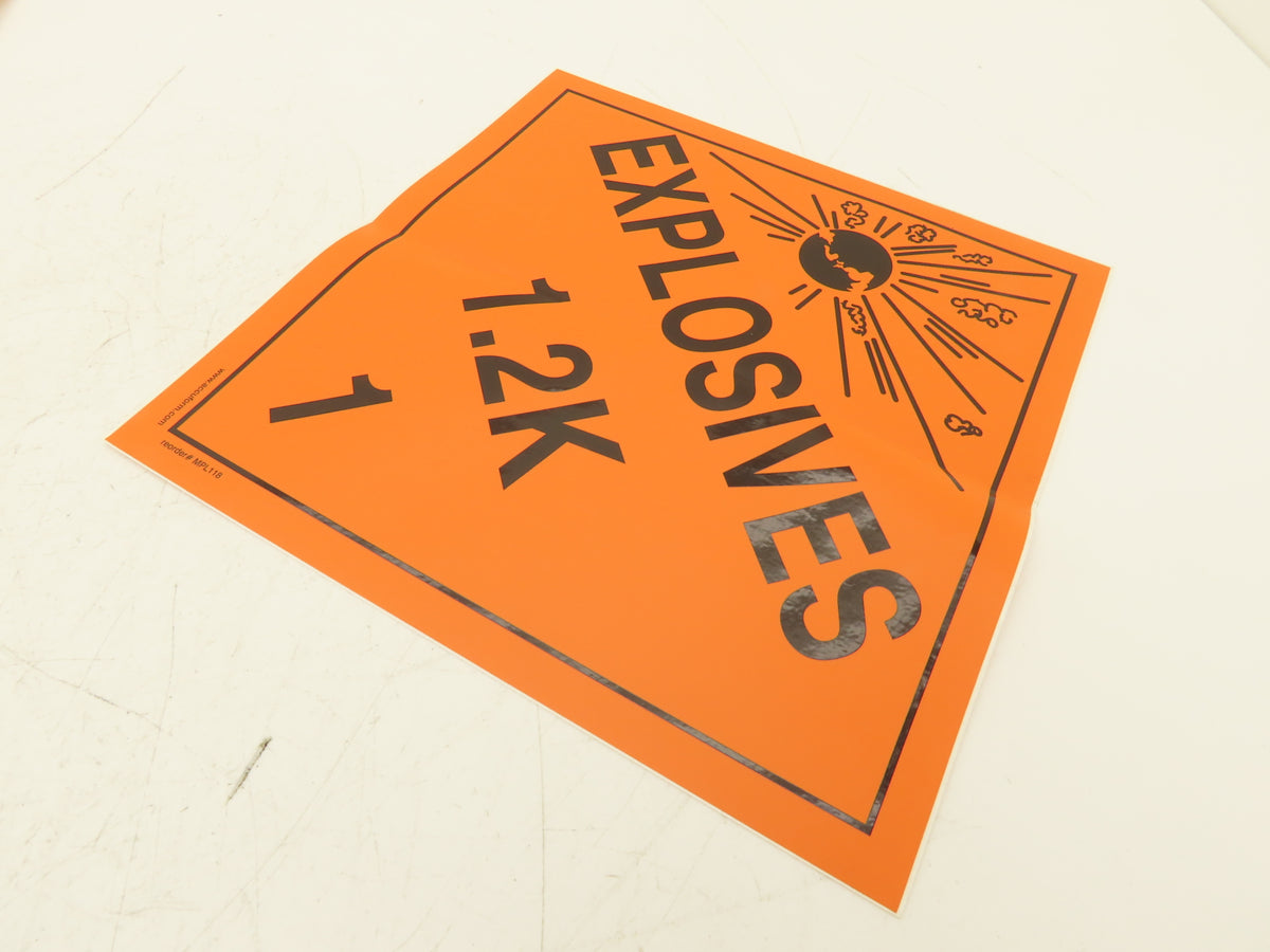 Accuform Signs MPL118VS25 Explosives 1.2K Sticker Placards 10 3/4" Lot of 24