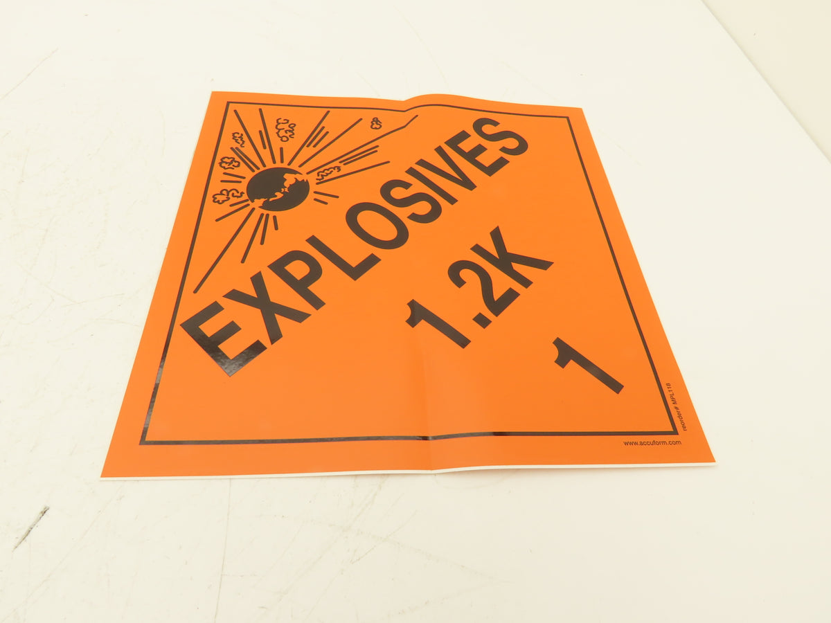 Accuform Signs MPL118VS25 Explosives 1.2K Sticker Placards 10 3/4" Lot of 24
