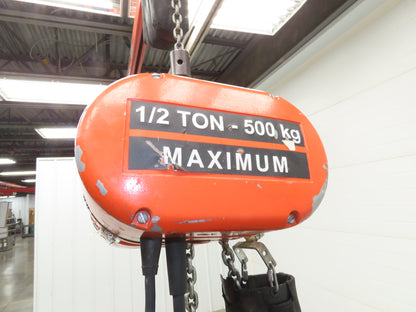 CM Lodestar J2 1/2 Ton 1000lb Electric Chain Hoist 20' Lift 2-Spd 32/10 FPM 480V