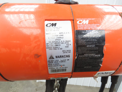 CM Lodestar J2 1/2 Ton 1000lb Electric Chain Hoist 20' Lift 2-Spd 32/10 FPM 480V