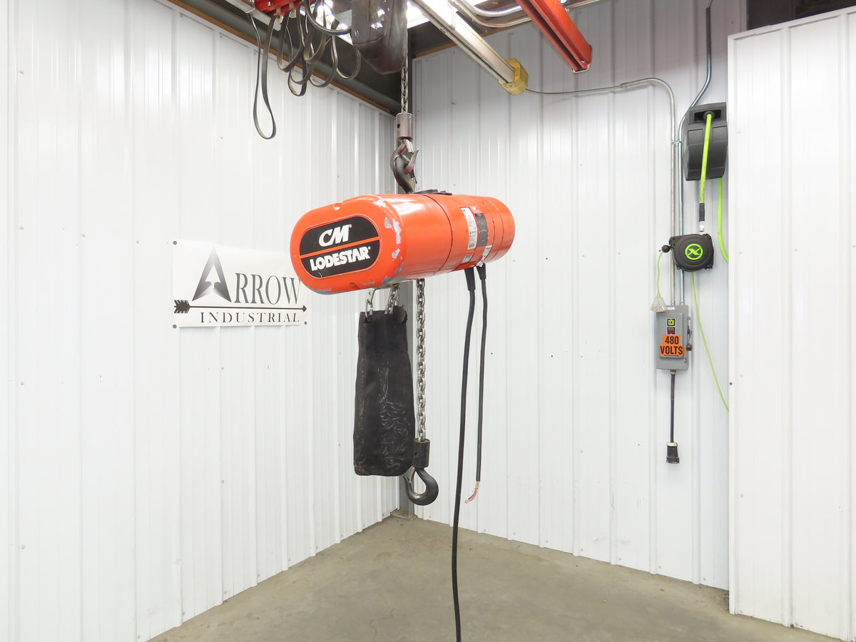CM Lodestar J2 1/2 Ton 1000lb Electric Chain Hoist 20' Lift 2-Spd 32/10 FPM 480V