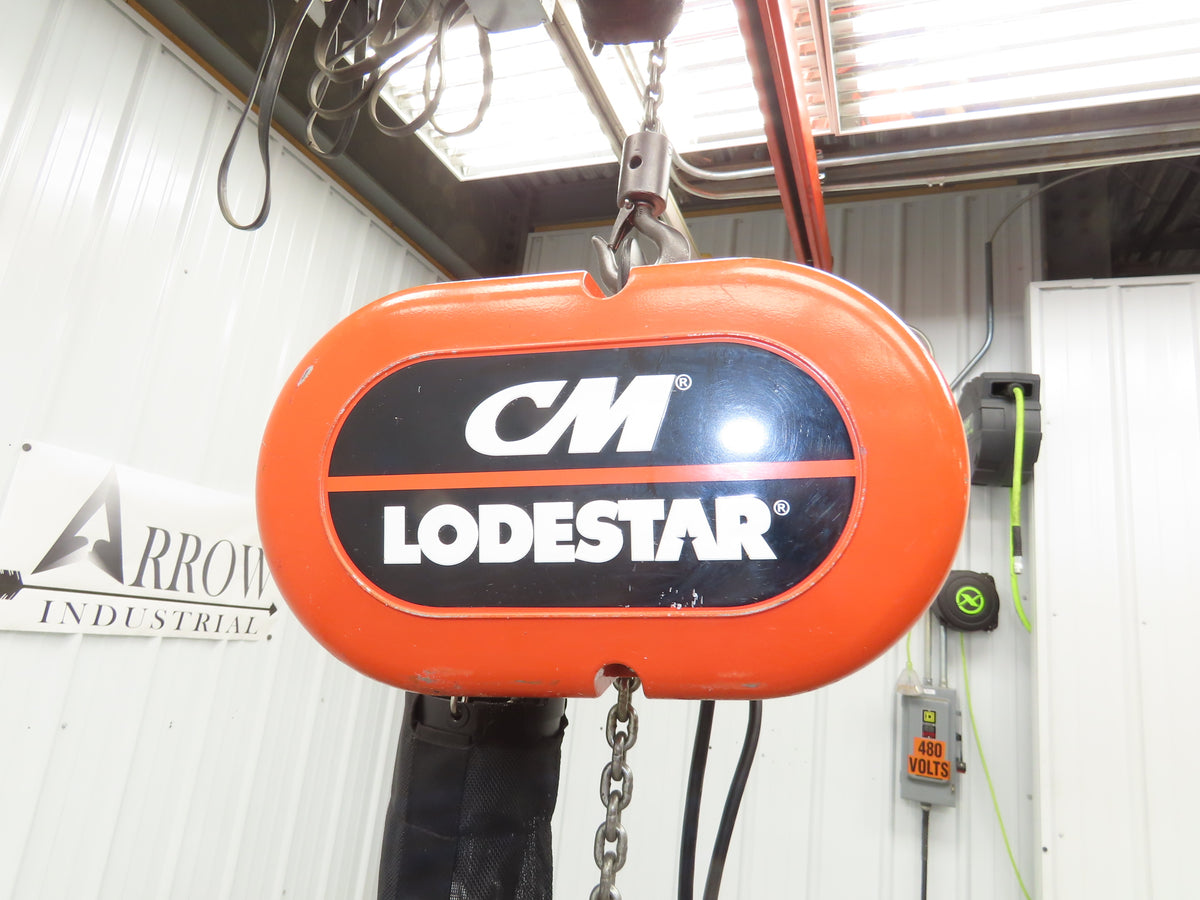 CM Lodestar J2 1/2 Ton 1000lb Electric Chain Hoist 20' Lift 2-Spd 32/10 FPM 480V