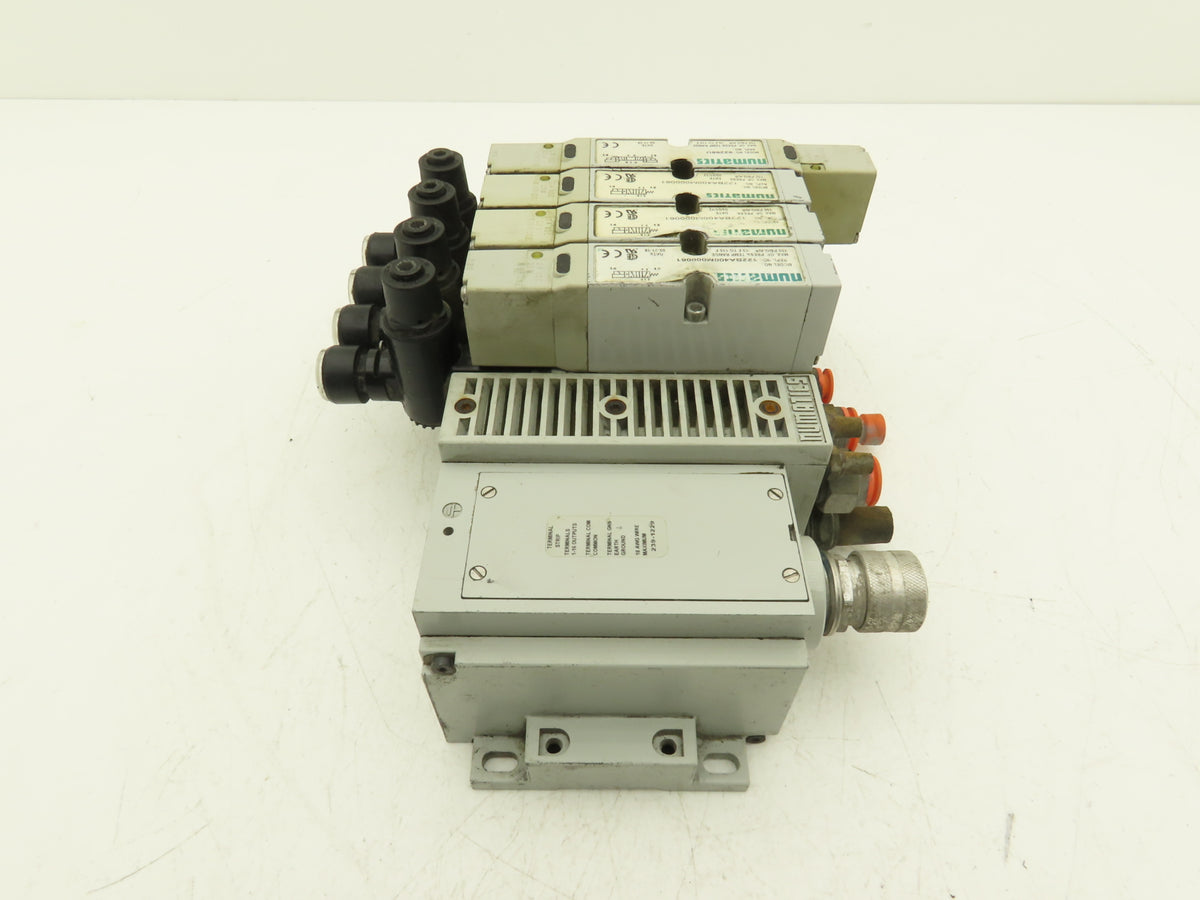 Numatics 122BA400M000061 4-Station Solenoid Valve Manifold 24VDC w/Regulators