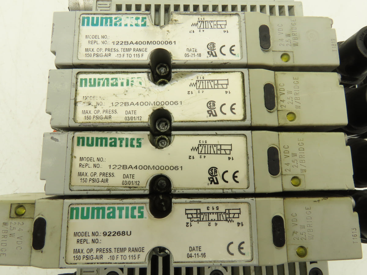 Numatics 122BA400M000061 4-Station Solenoid Valve Manifold 24VDC w/Regulators