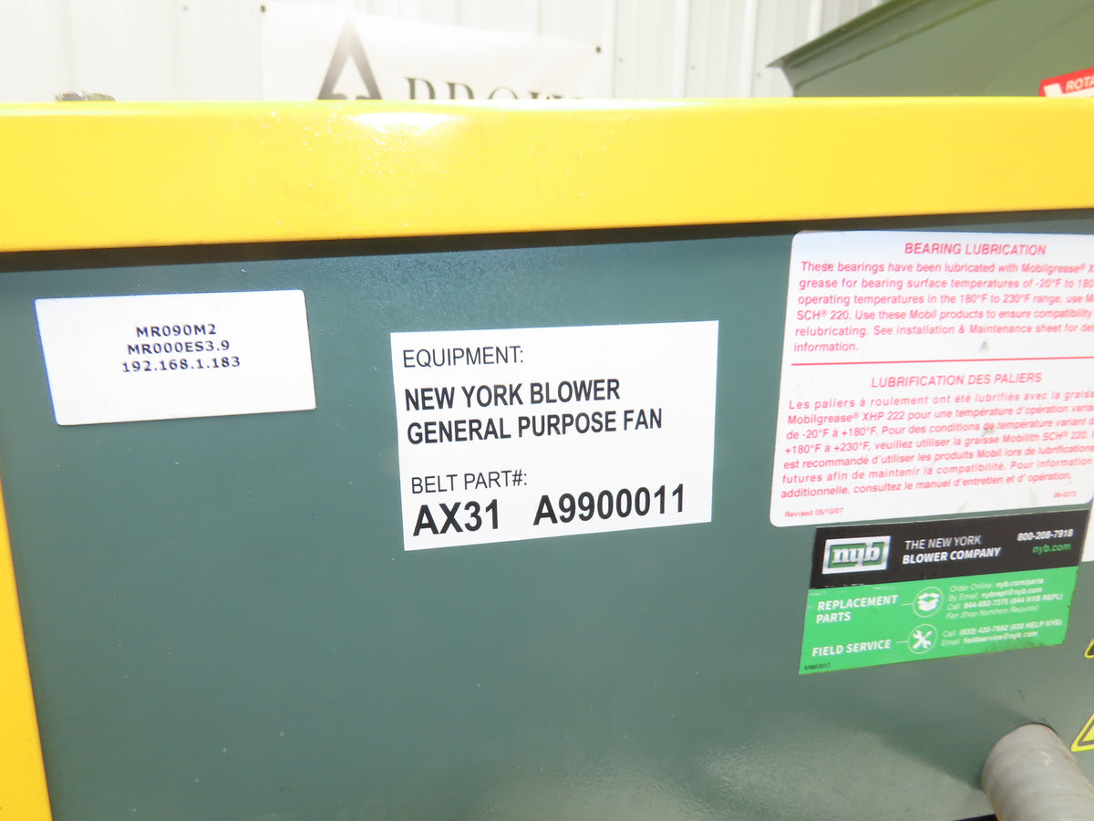 New York Blower ARR-10 Backward Inclined Fan 15" 5Hp 2775 RPM 3Ph 460V 3800 CFM